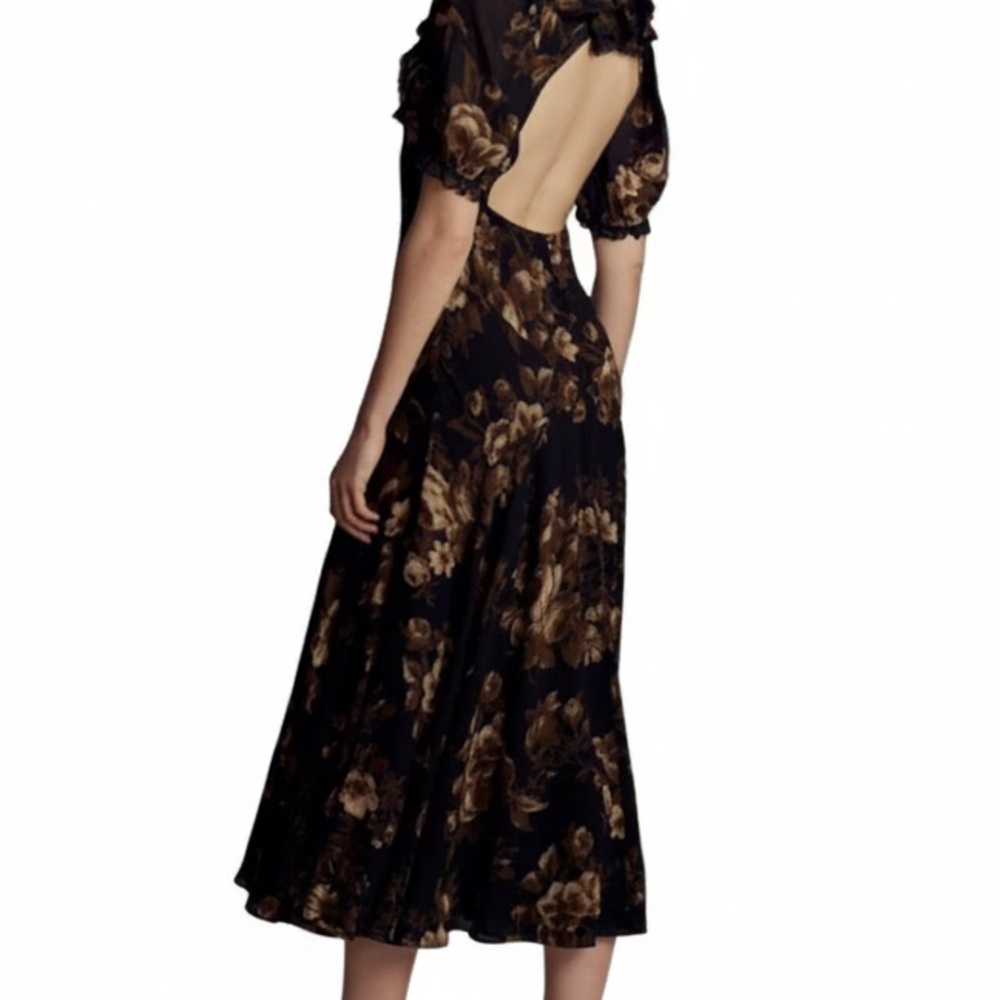 🐦‍⬛Reformation Eva Backless Dropwaist Floral & Lace Midi Dress, Size 6 - Picture 3 of 12